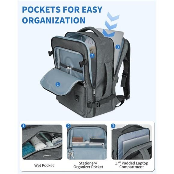 WANDF Travel Backpack For Spirit Airlines Personal Item Bag 18x14x8 with Wet main image 2